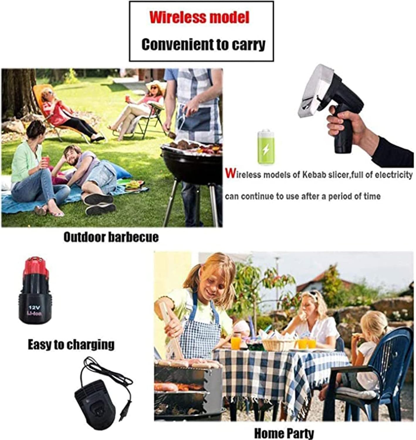 Professional Wireless Electric Shawarma Doner Kebab Knife, Electric Kebab Meat Slicer, 80w Electric Knife for Cutting Turkish Kebab Lamb Turkey,A-Cordless