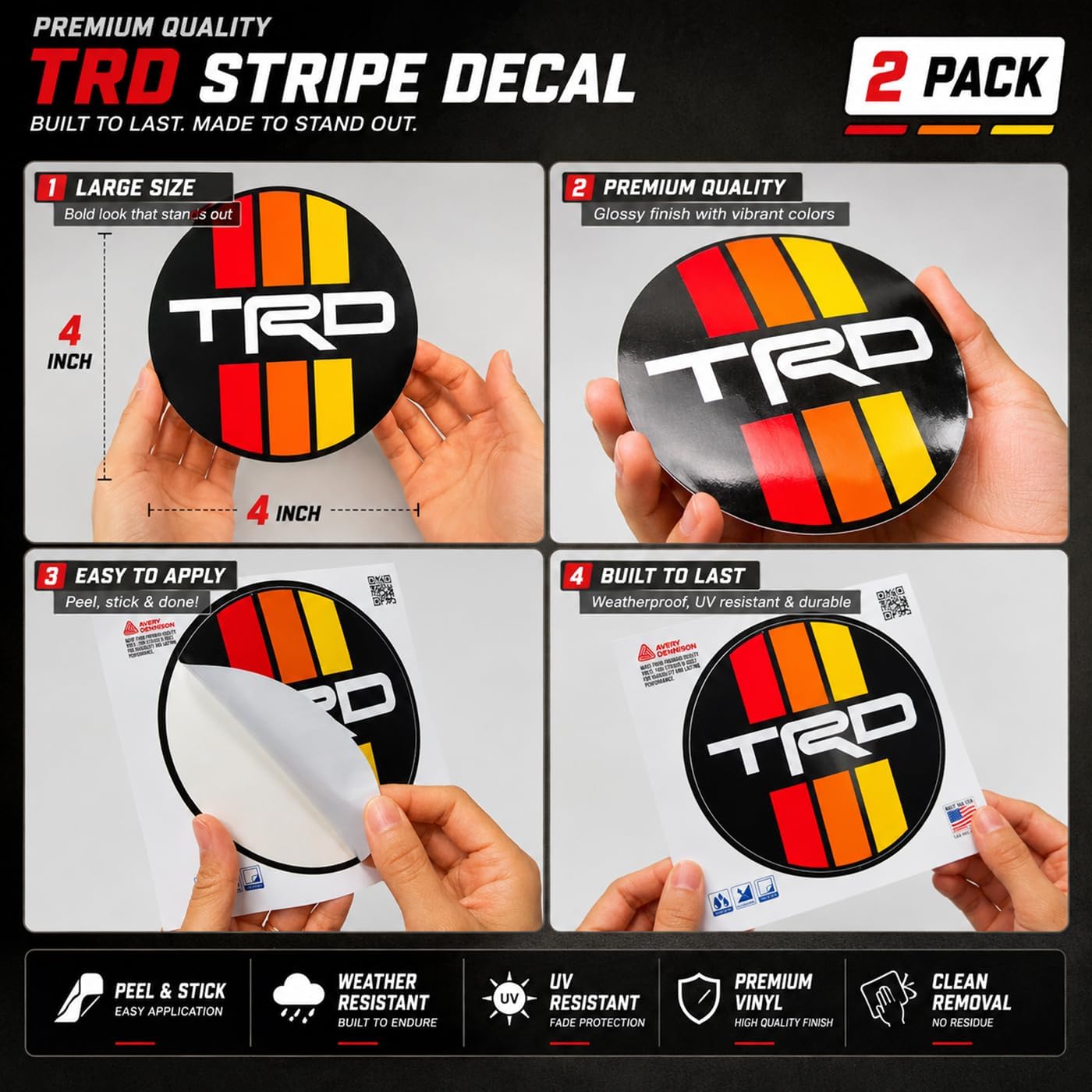 GRITKULTURE Removable Retro TRD Decal Graphic Sticker 2 Pack 5 inch Tricolor Vinyl for Universal Year Tacoma and Tundra, 4runner Offroad Trucks and SUV with Squeegee and Easy Installation #3