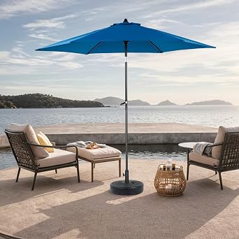 9FT Outdoor Patio Umbrella Outdoor Table Umbrella with Push Button Tilt and Crank, Market Umbrella 6 Sturdy Ribs, Deck, Backyard, Pool