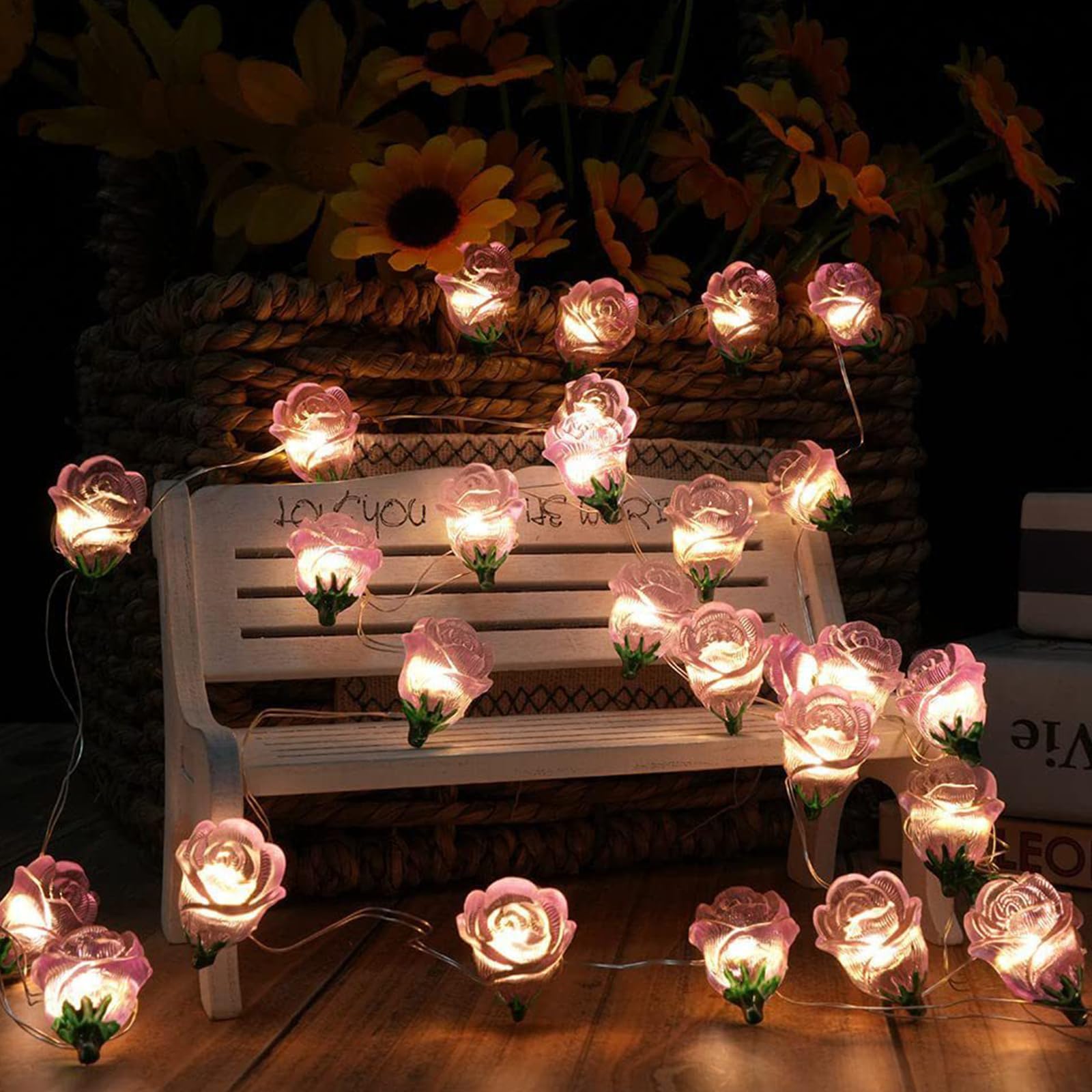 CutitiUU Rose Flower Fairy String Lights with 3.0M 30 LED,LED Rose Flower String Lights Battery Operated,Rose String Fairy Lights, for Valentine's Day Wedding,Indoor Outdoor Decorations (Pink)