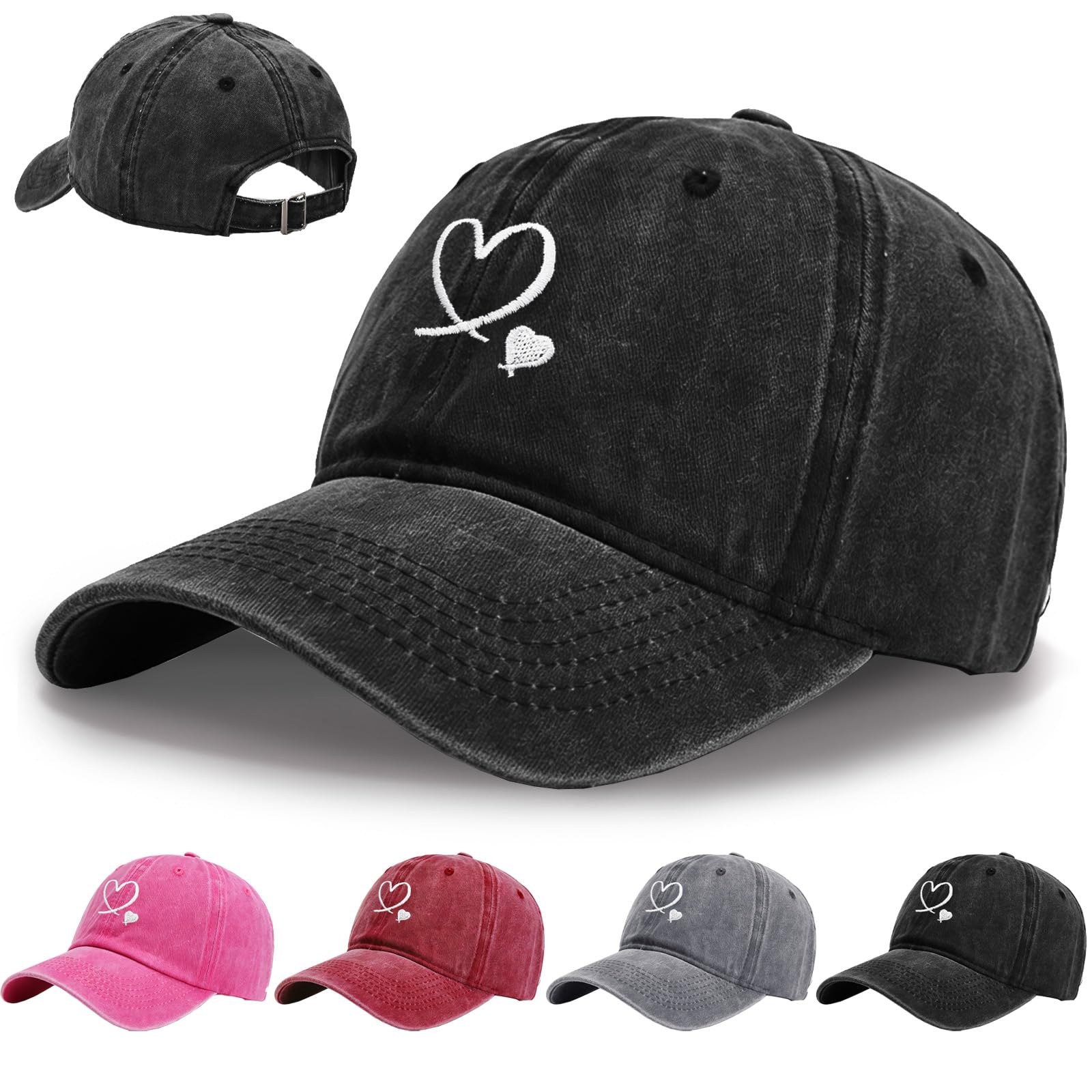 Gorra de béisbol con bordado de corazón, unisex, ajustable, de algodón — view 9