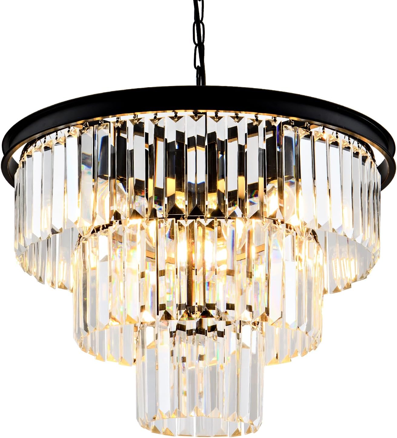 Black Crystal Chandelier for Dining Room Light Fixture Rectangle Modern Farmhouse Chandelier Contemporary Pendant for Kitchen Island Living Room Long Chandelier Rectangular Lighting
