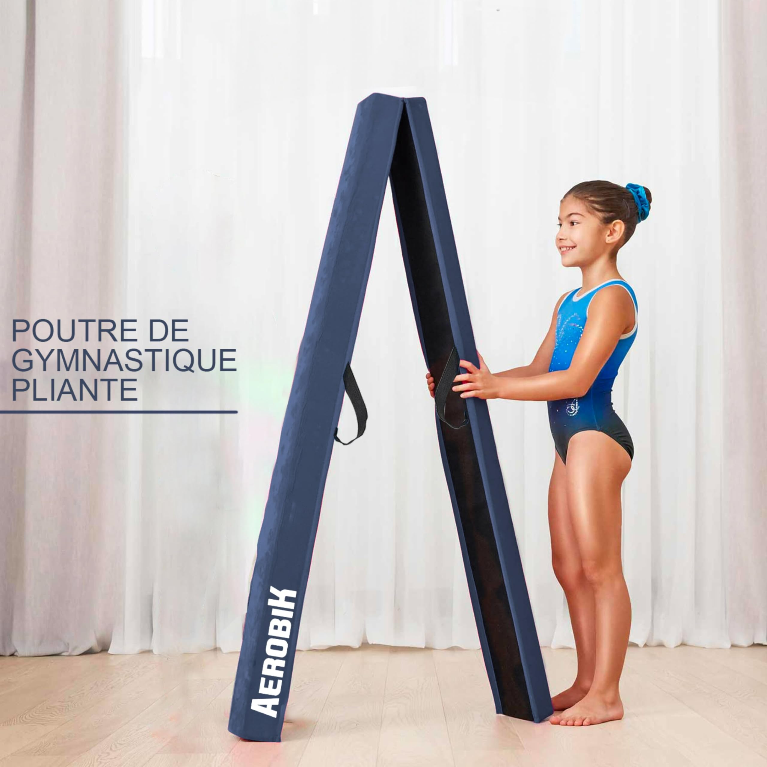 Original Cup Aerobik® Poutre de Gymnastique Pliable Bleue pour Enfants et Adultes Transportable avec Sac de Transport Rigide Légère Antidérapante 3 Couches Revêtement Soft Touch