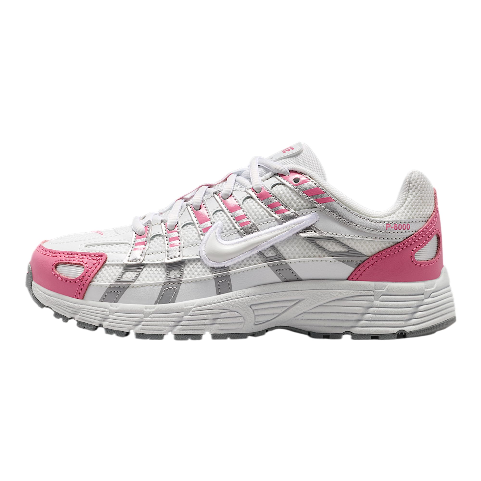 NIKE P-6000 - Zapatillas para niña, color blanco y rosa | Empeine de malla, entresuela amortiguada, collar acolchado