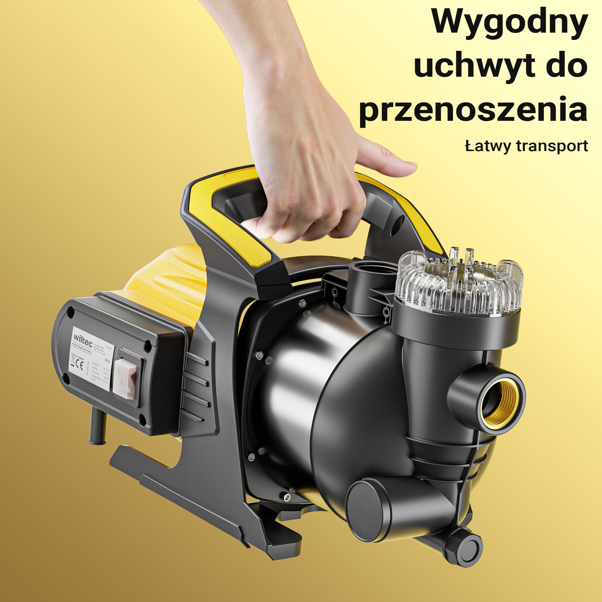 Wiltec Pompa ogrodowa 1200 W z filtrem wstępnym i obudową ze stali nierdzewnej, 3800 l/h, do nawadniania ogrodu i opróżniania basenu