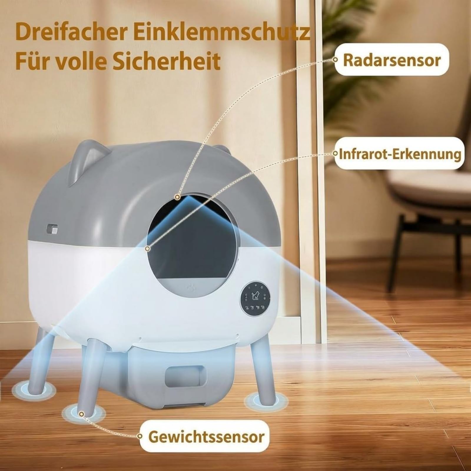 Selbstreinigendes Katzenklo mit App-Steuerung | Automatisches Katzenklo für Mehrfachkatzen, geruchsfrei, leise, großes Fassungsvermögen, mit eingebautem LED-Licht, Sicherheitssensoren