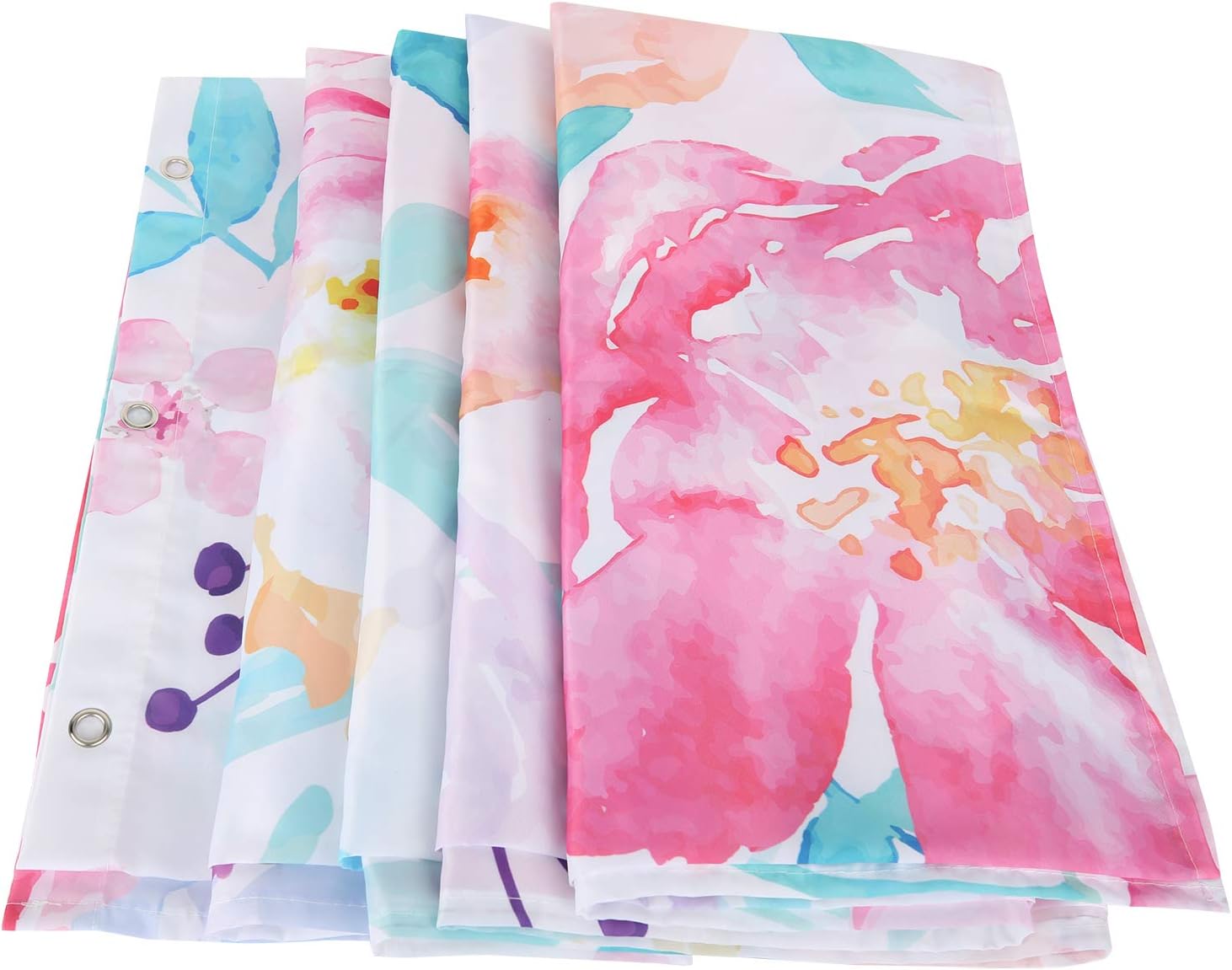 RosieLily Pink Floral Shower Curtains for Bathroom Flower Shower Curtain Watercolor Girls Shower Curtain Set with Hooks Pretty Colorful Flowered Bathroom Decor, 72" W x 72" H