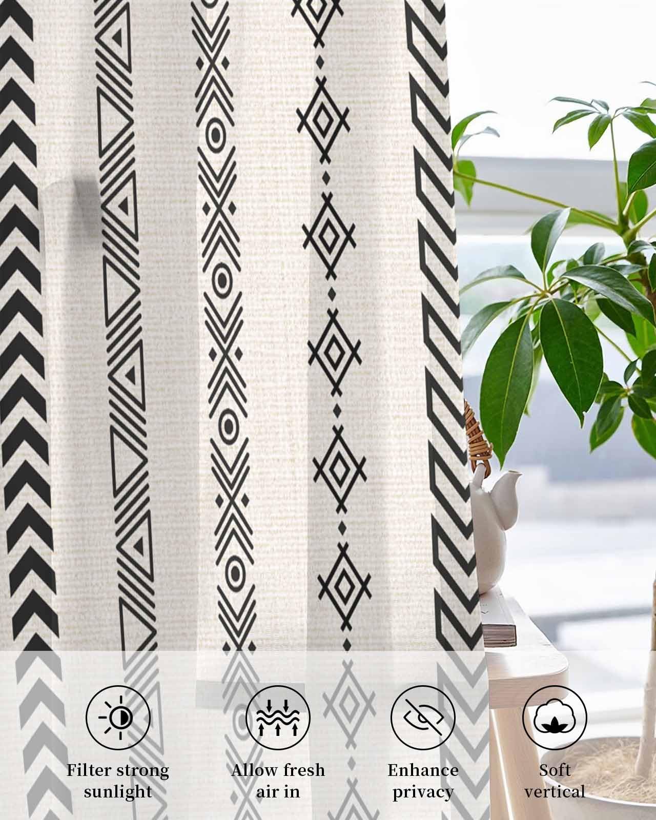 L.Z.E Geometric Pattern Light Filtering Curtains - 2 Panels Set For Living Room & Bedroom - View #11