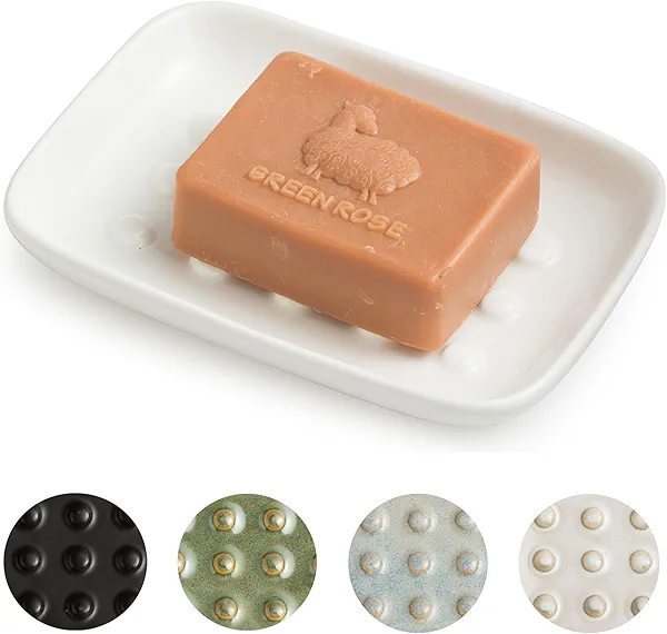 Miamolo Soap Dish, Ceramic Soap Holder Shower Soap Dish for Bar Soap Sponge, Soap Saver Tray for Bathroom Kitchen Sink, White