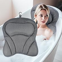 Bath Pillow Neck, Bath Pillow for Bathtub, Pillow Bathtub Pillow, Headrest Bath Pillow, Bathtub Pillow with 4D Air Mesh Technology and 6 Suction Cups (Grey)