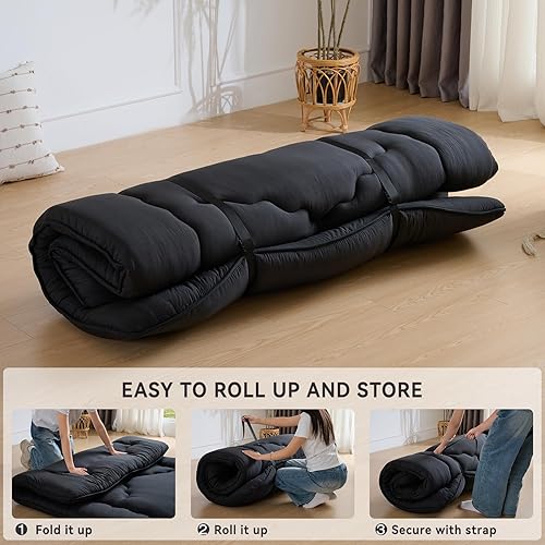 Miniatura 5 de Colchón japonés para suelo, colchón de futón de 4 pulgadas de grosor, soporte de espuma de alta densidad para adultos y niños, sofá cama futón