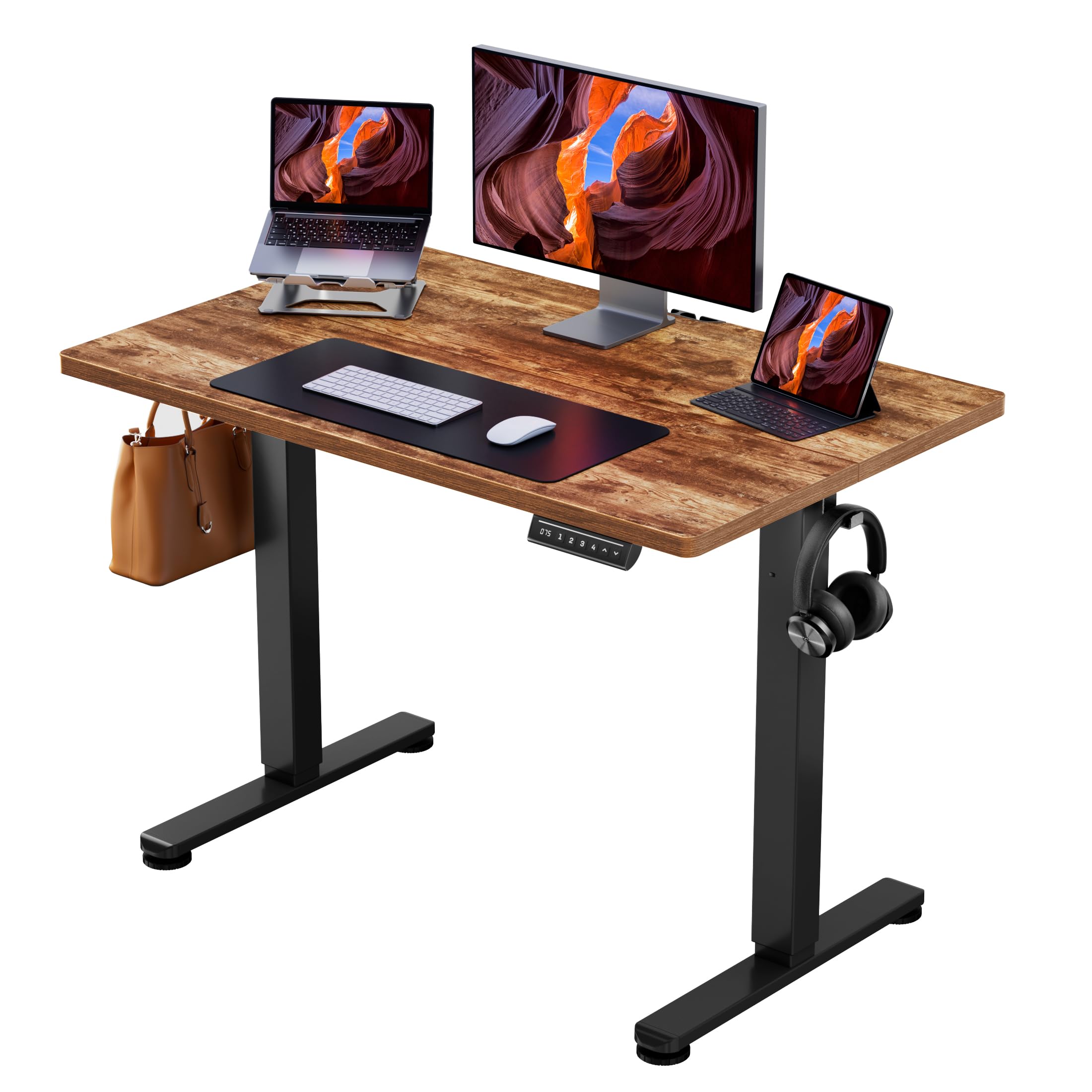 ErGear Electric Standing Desk, 44 x 24 Inches Height Adjustable Stand up Desk, Sit Stand Home Office Desk, with Two-Piece Desktop (Vintage Brown)