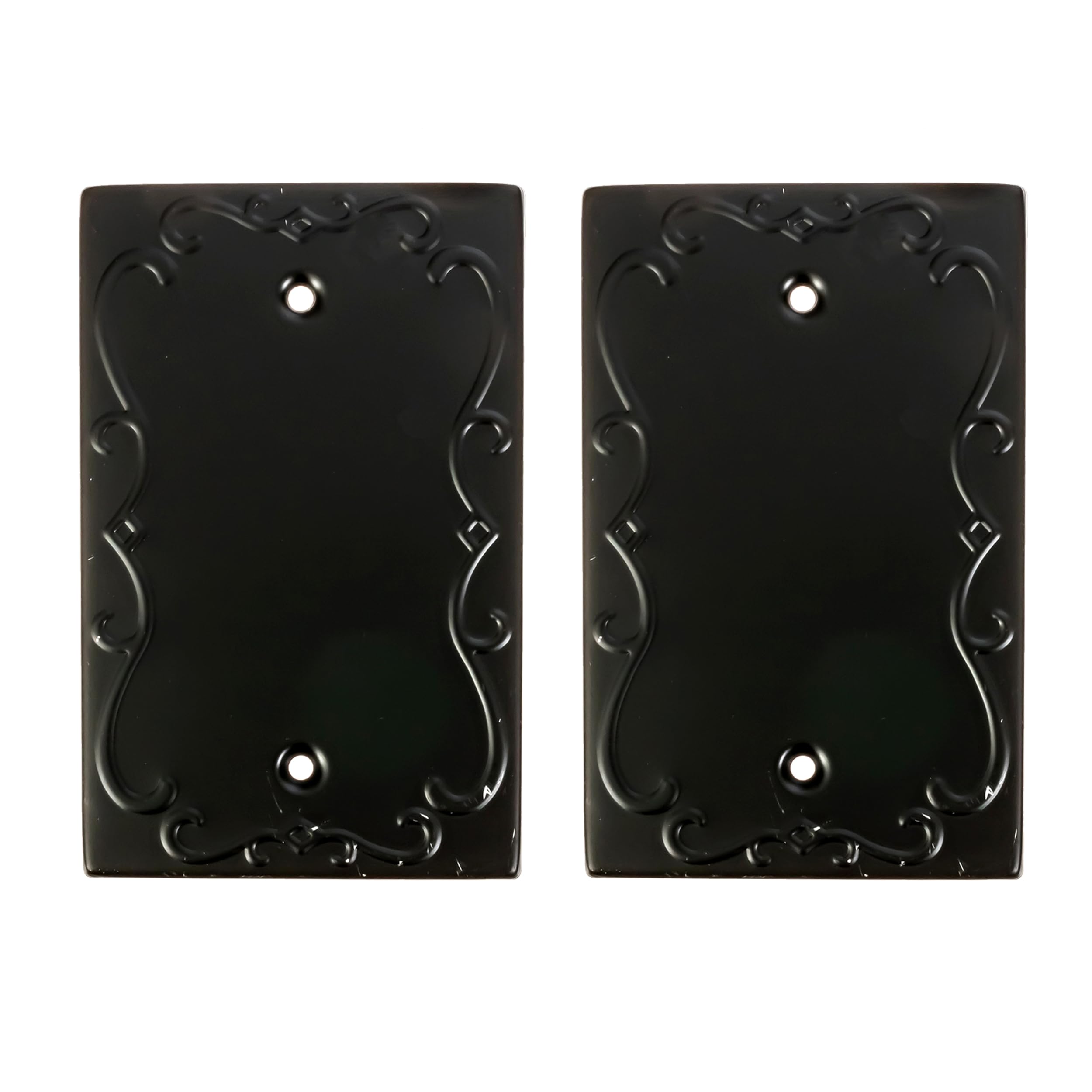 SLEEKLIGHTINGWall plates Decorative Regal Scrollwork Black | Electric Outlet and Switch Covers| Style: 1 Gang Blank (2 Pack)