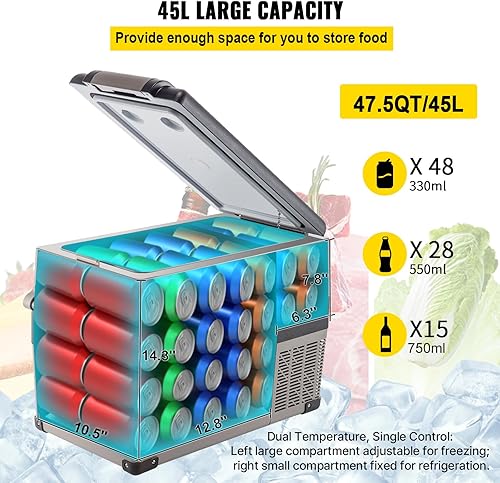 Miniatura 3 de VEVOR Refrigerador de 12 voltios, 48 cuartos de galón (45L) congelador portátil de enfriamiento rápido con control de aplicación (-468),