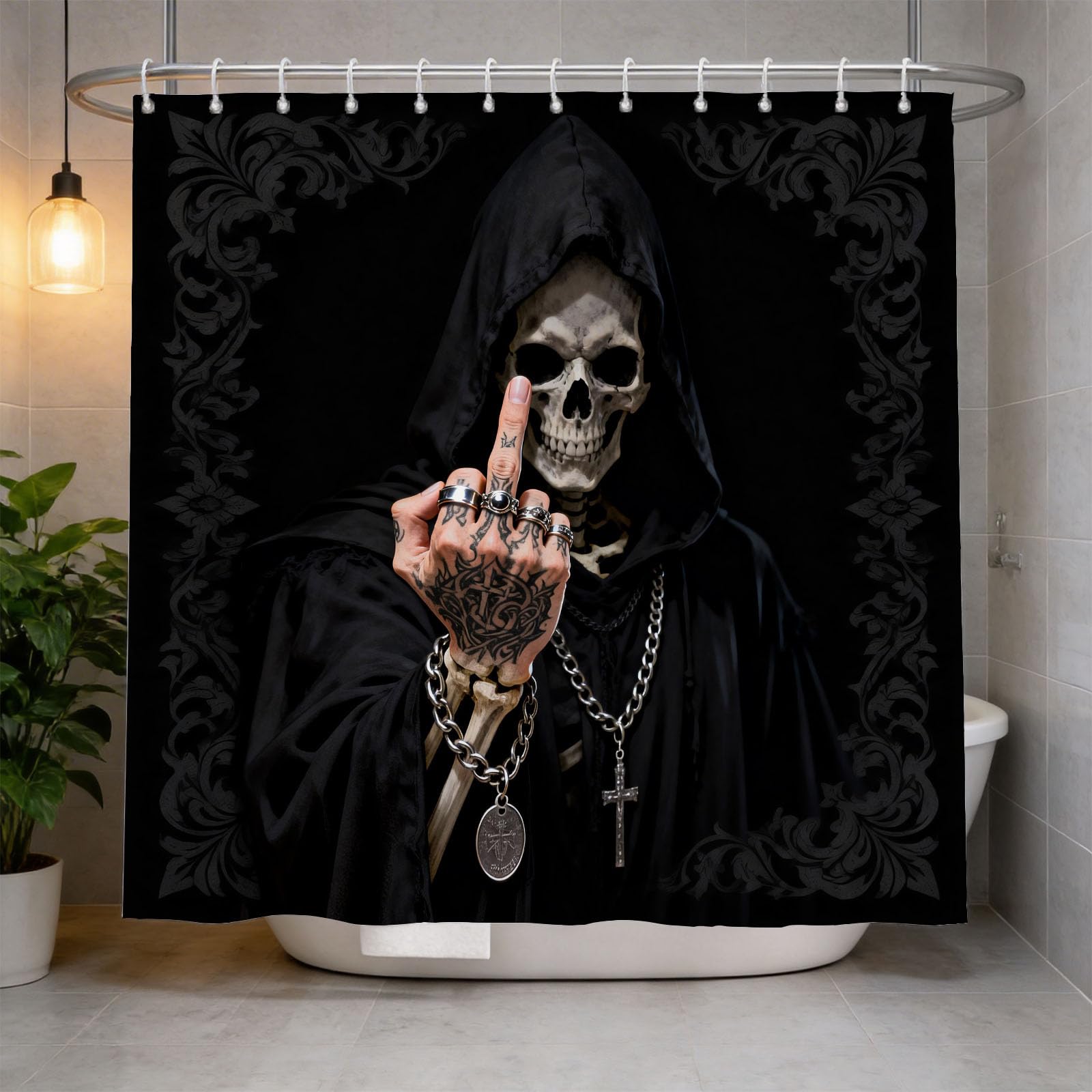 Hongduo 3D Skull Shower Curtain for Stalls Bathtubs Gothic Style Bathroom Decor Shower Curtain Set Polyester Fabric Waterproof 180x180cm/71X71 Inch with Hooks
