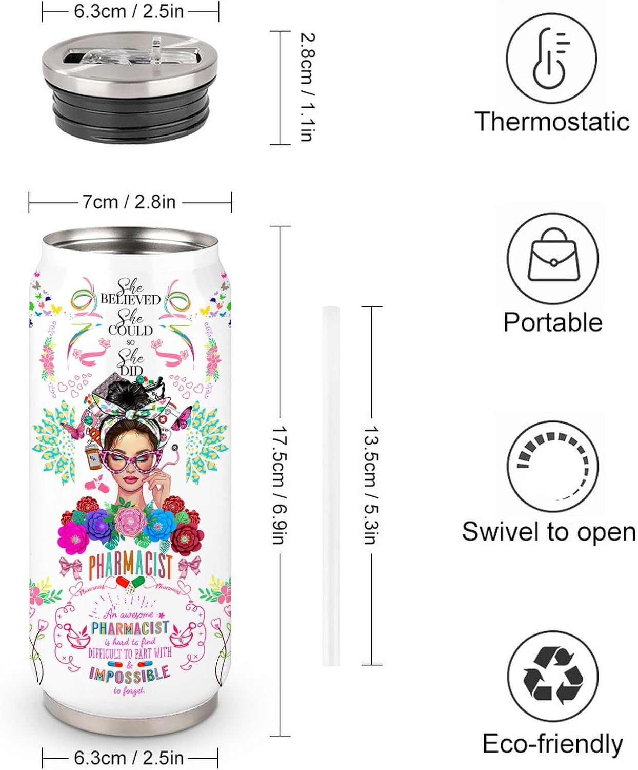 Pharmacist Gifts For Women Girls, Pharmacist Stainless Steel Insulated Tumbler With Straw Lid,Pharmacy Week Appreciation Tumbler Pharmacist Coffee Mug 17 Oz - Image 3