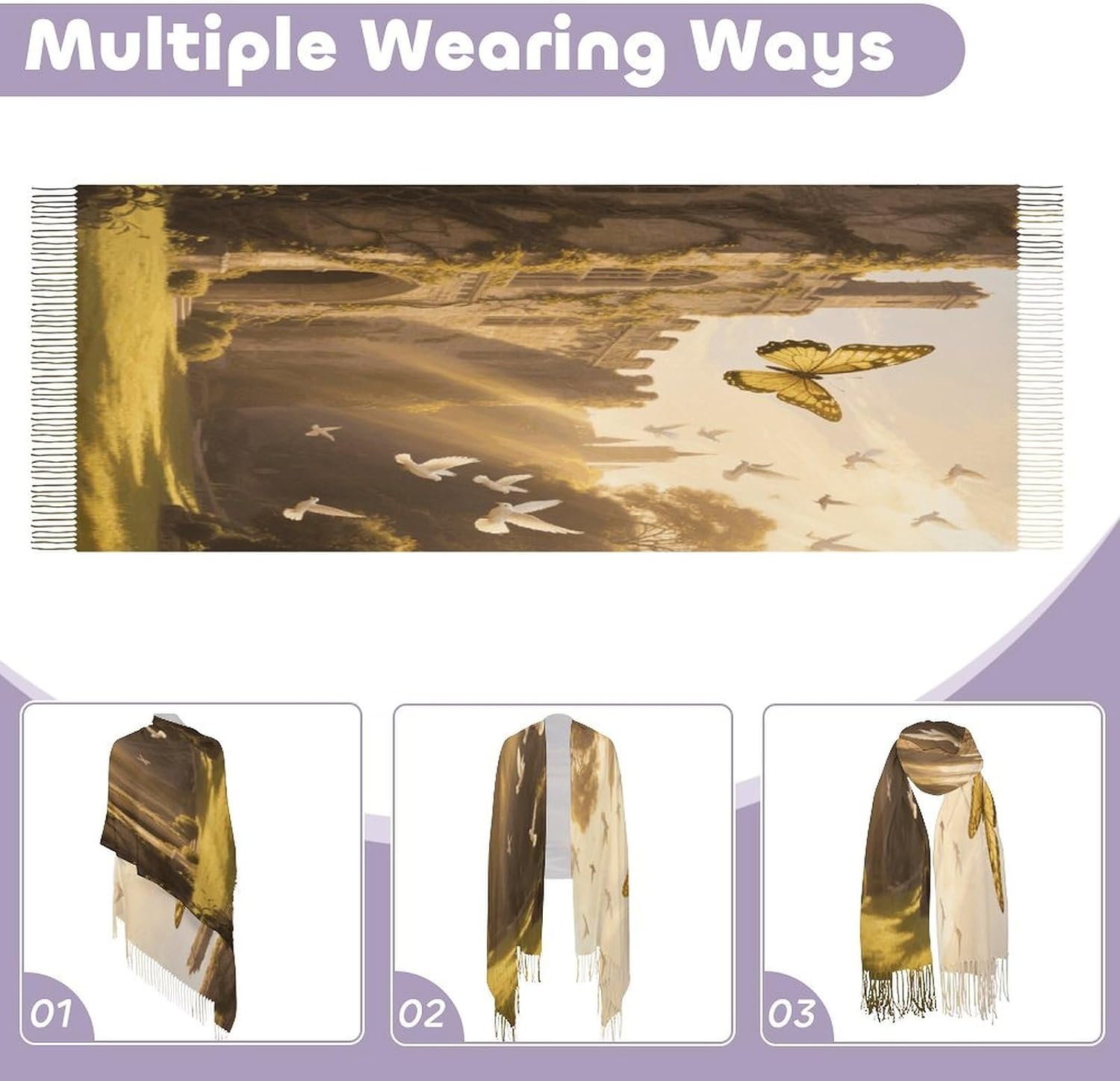 Welcome Butterfly Scarf for Women Men Classic Fashion Blanket Scarves Soft Cashmere Feel Scarf Cold Weather Warm Long Shawl Winter Large Scarves Classic Blanket Scarfs Thick
