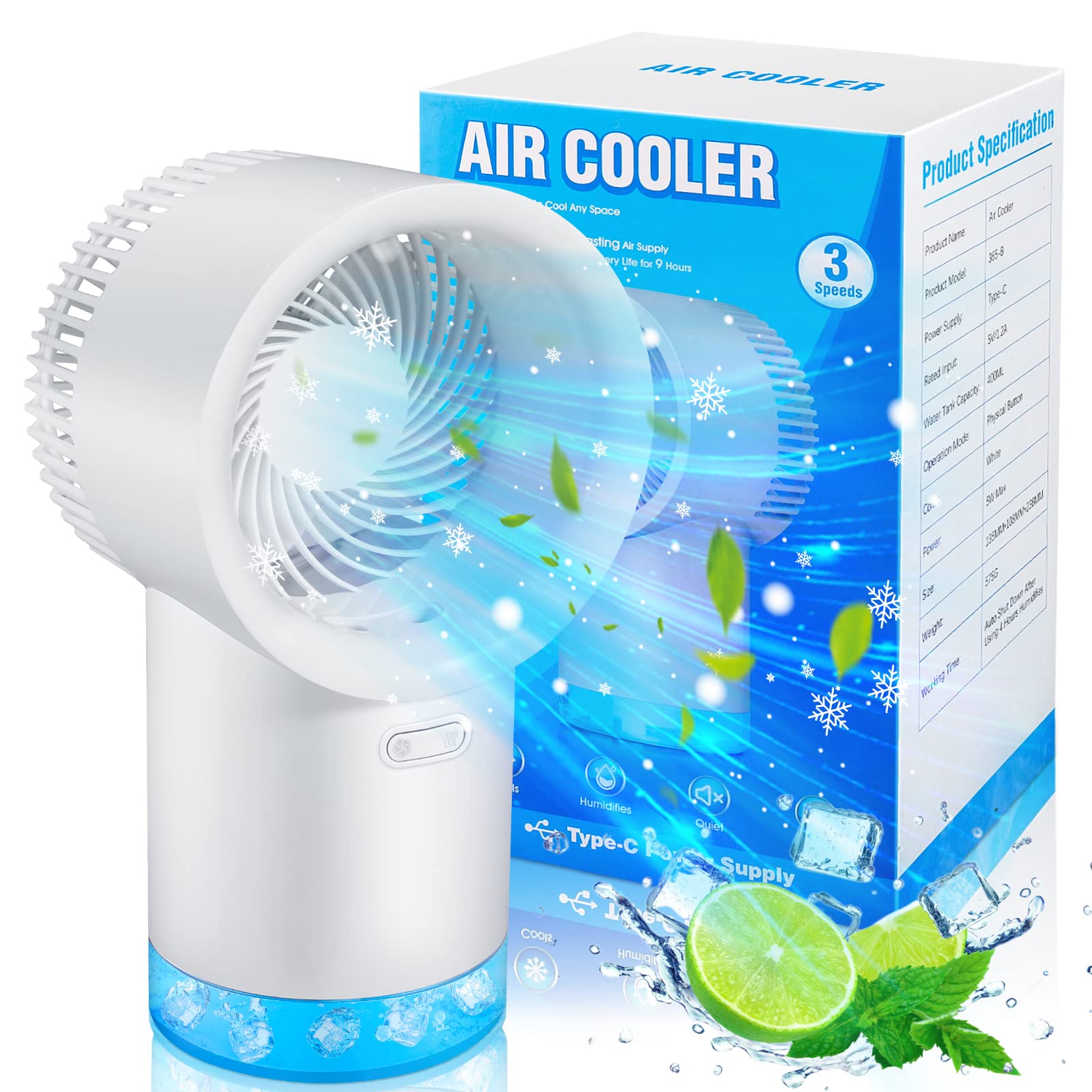 GeMitSee Personal Air Cooler, Portable Evaporative Conditioner with 3 Speeds, Mini Air Fan with USB for Home, Bedroom Roo...