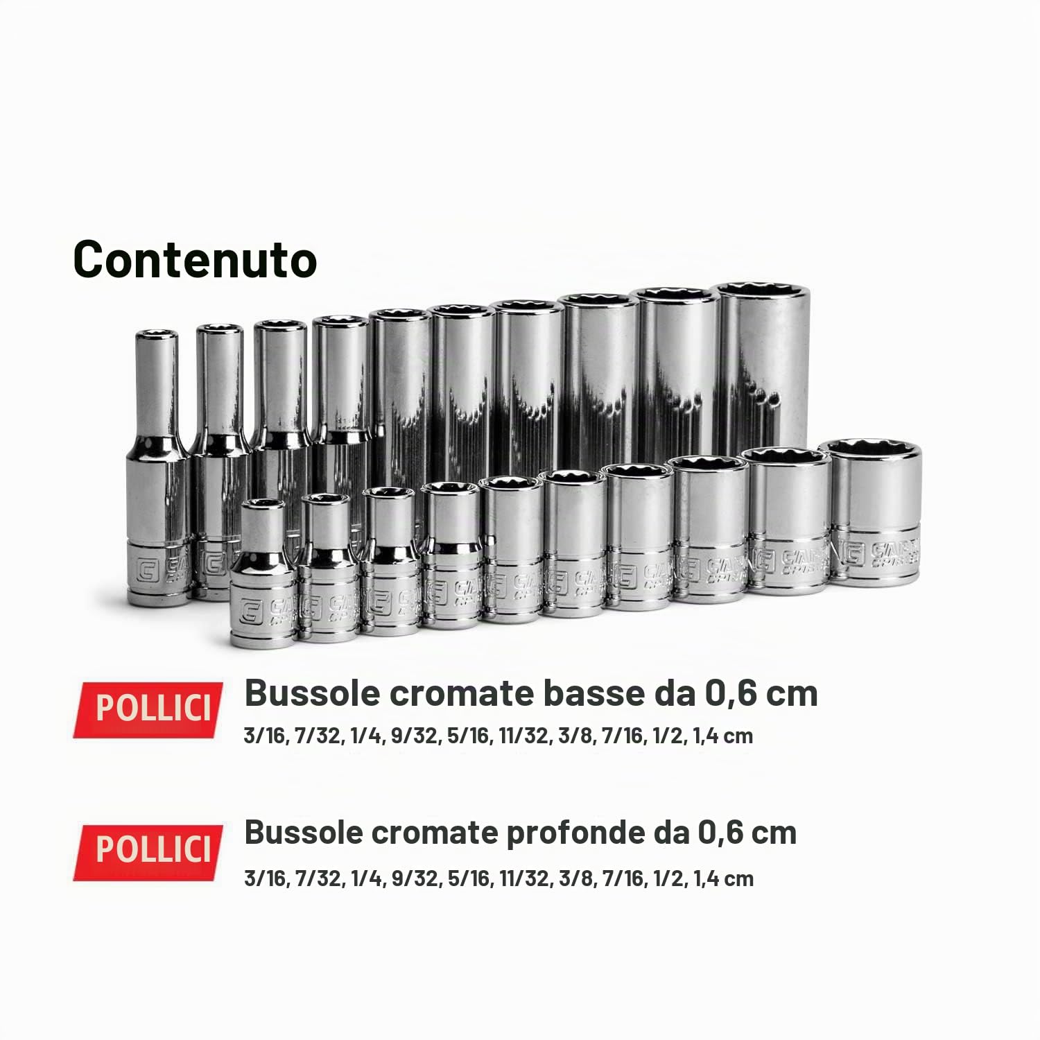 Capri Tools da 1/4" Set di chiavi a bussola basse e profonde, SAE, 3/16 su 9/16", SAE, 20 pezzi.