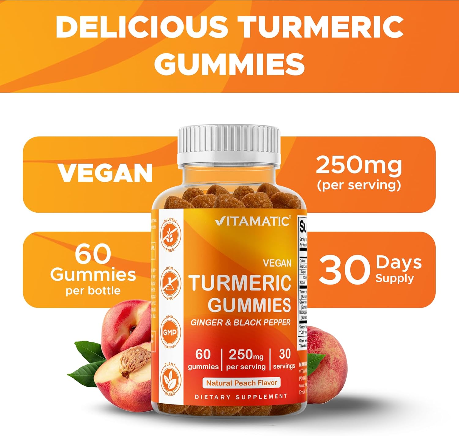 Vitamatic Turmeric Gummy with Ginger & Black Pepper Extract – 60 Vegan Gummies Each | 2 Pack (120 Gummies) 95% Curcuminoids – Powerful Antioxidant & Inflammatory Support - Image 4