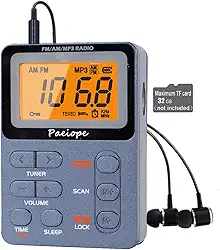 Rádio portátil AM FM, Walkman de bolso recarregável com melhor sintonia digital de recepção, MP3, fone de ouvido estéreo, tela LCD grande, soquete para cartão TF, rádio transistor para jogging