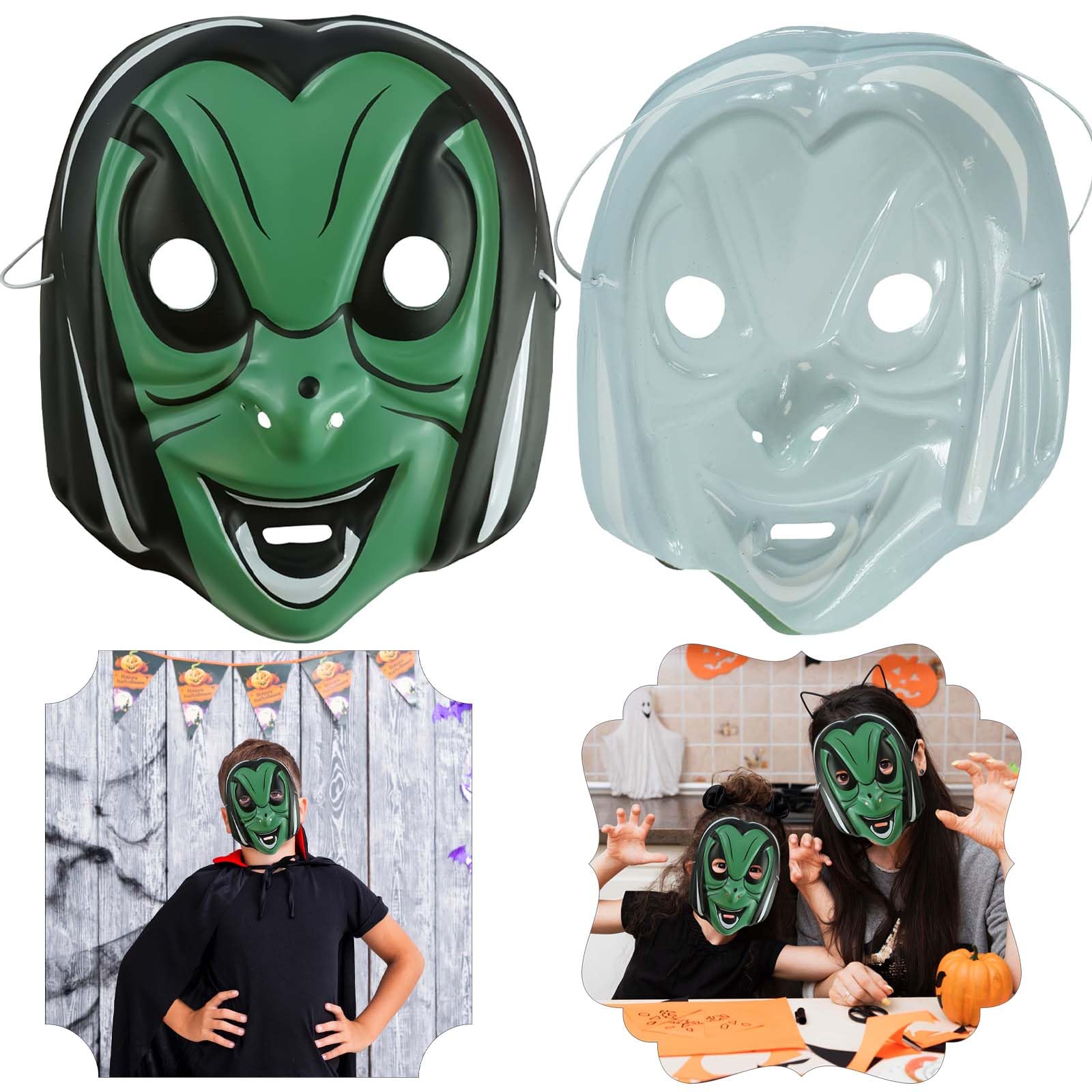 SRV Hub Vampire Kids Halloween Face Mask, Plastic Green Face Cover with Elasticated Fastening - Ideal Costume Accessory for Kids at Halloween Parties — image 1