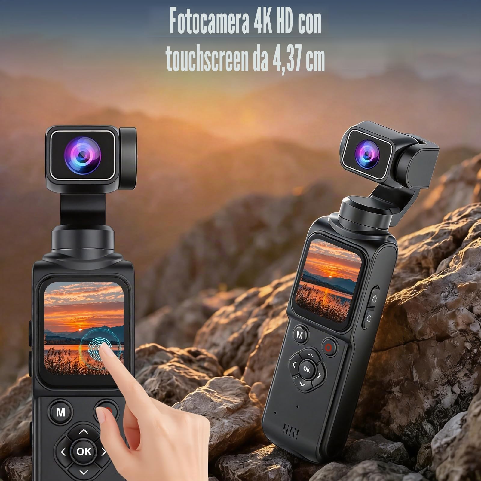 4K Action Camera Tascabile con 330° Obiettivo Rotante＆1.72 Touchscreen | Videocamera con Trasporto senza fili,Telecamera da Corpo per Viaggi,Dirette Streaming e Videoconferenze