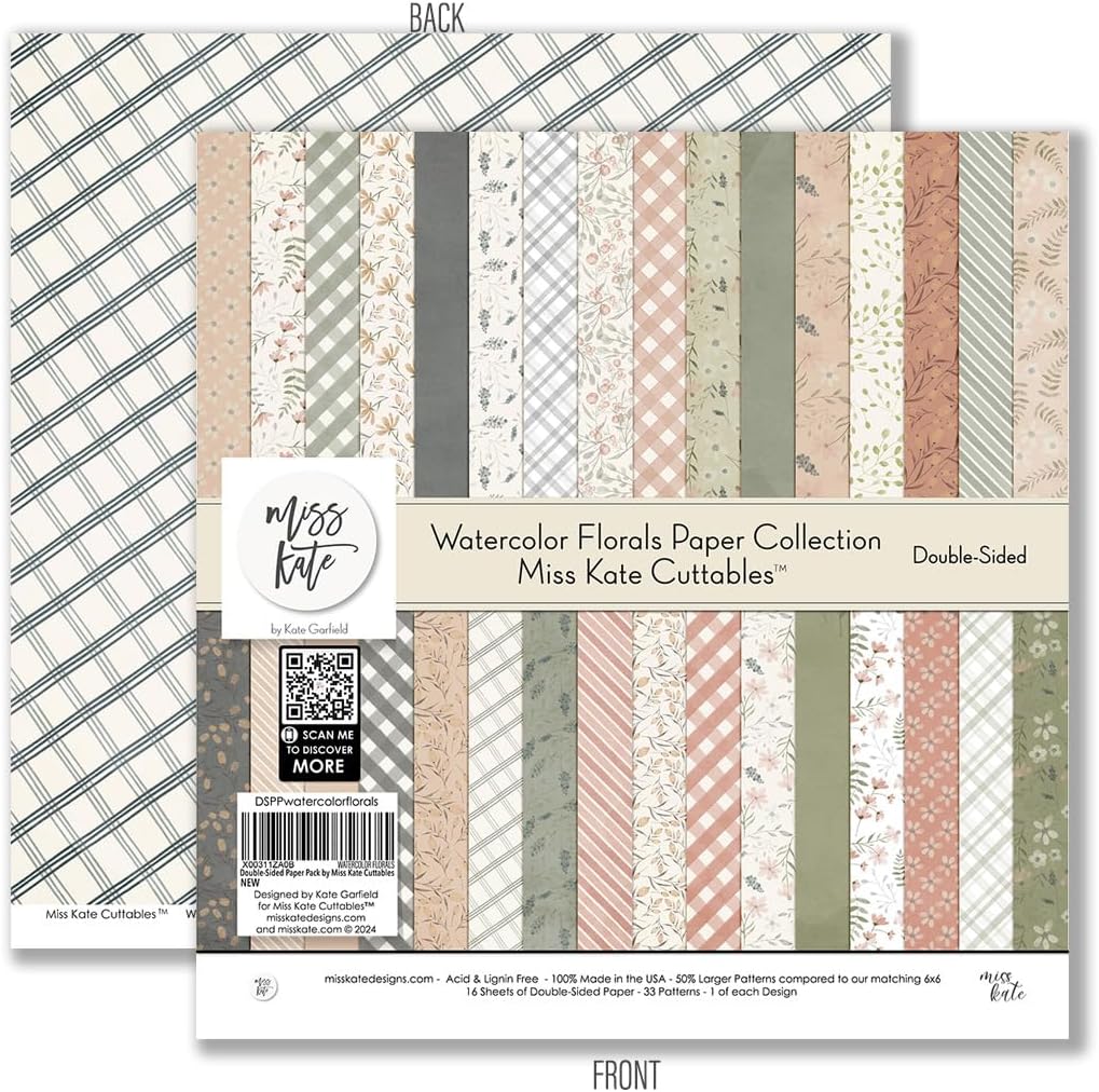 Pattern Paper Pack - Watercolor Florals - 12x12 Scrapbook Paper 12x12 Floral Scrapbook Card Making Crafting Scrapbooking - by Miss Kate Cuttables