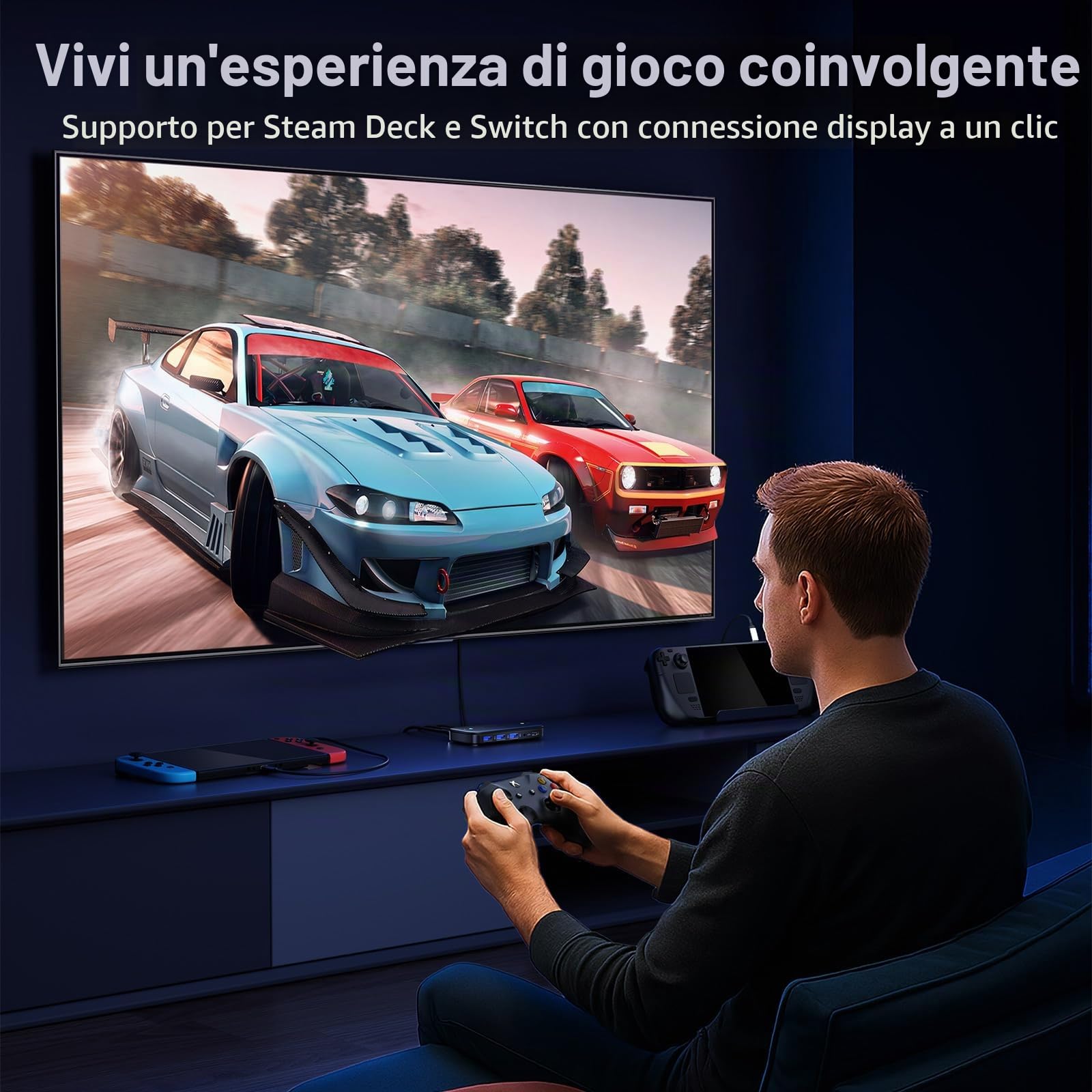 Lemorele Switch KVM USB C con Pulsante Unico per 2 Dispositivi, Supporta Video/Audio 4K 60Hz, Ideale per Workstation e Intrattenimento Domestico