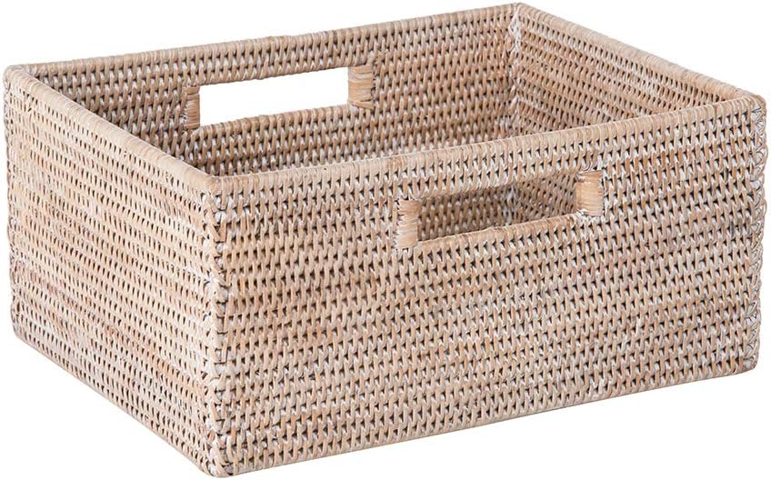 KOUBOO La Jolla Rattan Shelf Handles, Medium, White-Wash Storage Basket