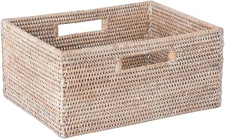 KOUBOO La Jolla Rattan Shelf Handles, Medium, White-Wash Storage Basket