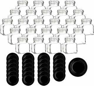 gouveo Juego de 24 tarros de conservas (120 ml, rectangulares, con tapa de rosca), color negro
