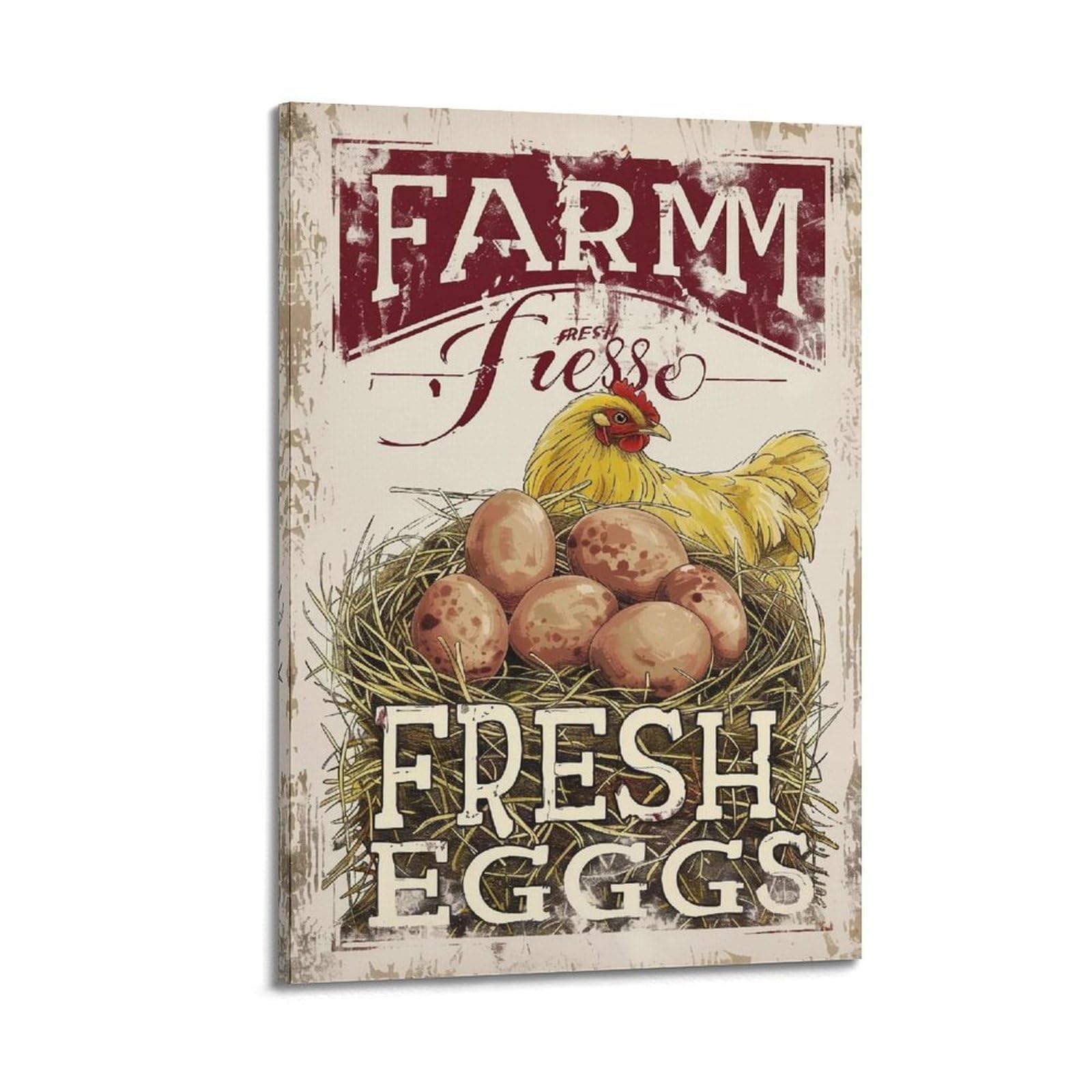 Tableau Farm-Fresh-Eggs sur toile avec cadre de qualité