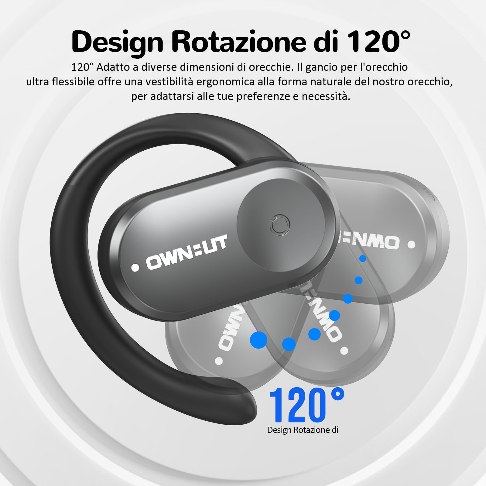 Open Ear - Cuffie Bluetooth 5.3, controllo touch senza fili, per sport, senza fili, con bassi aperti, 50 ore di autonomia, compagni in ufficio, tempo libero e sport