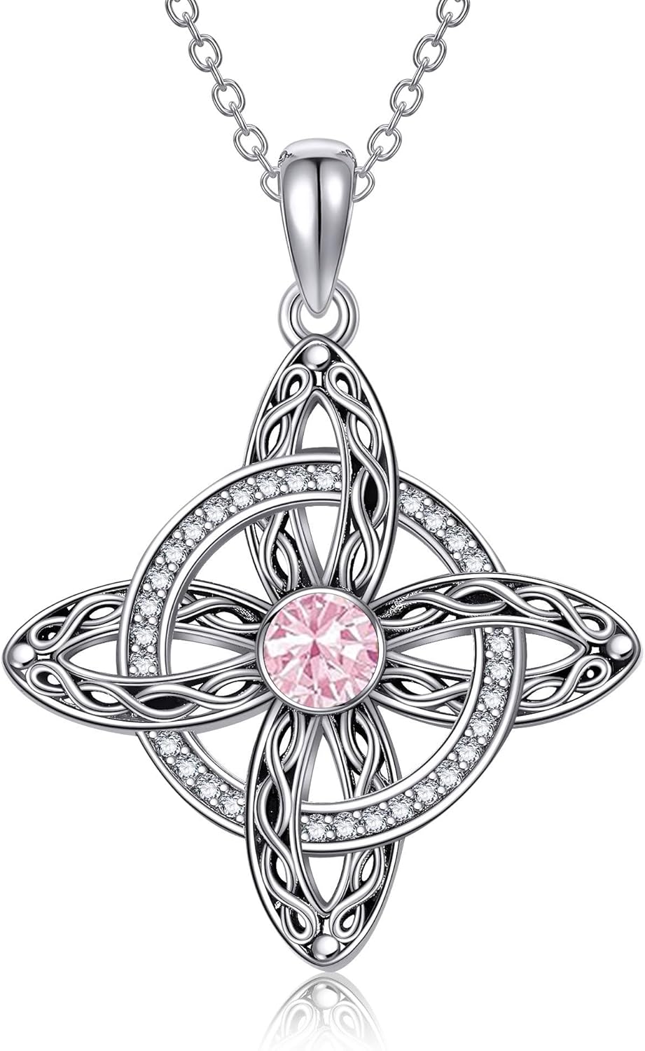 YAFEINI Witches Knot Birthstone Necklace Sterling Silver Witch Knot Pendant Jewelry Mothers Day Gifts for Women
