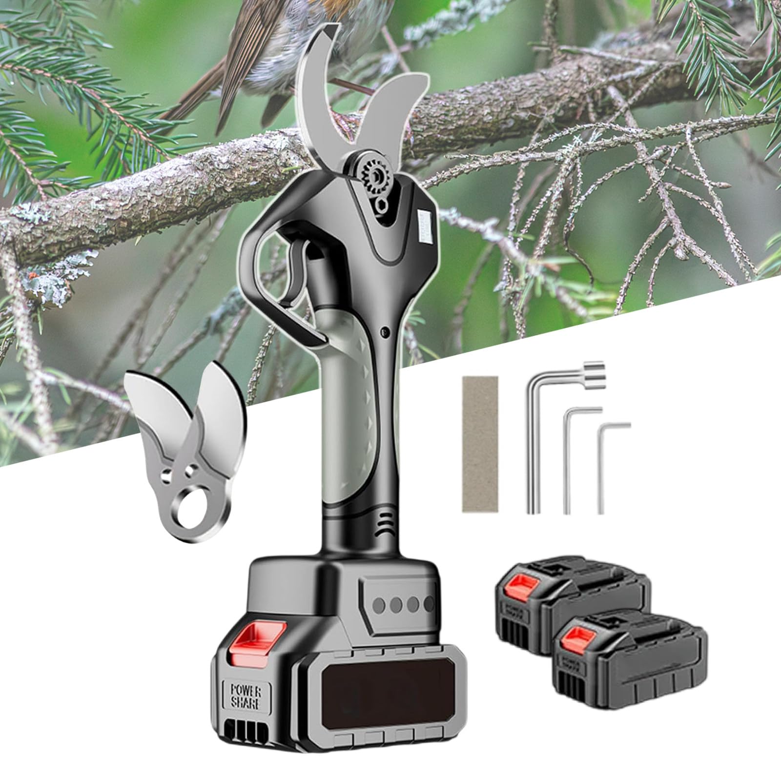Potatore Elettrico Portatile con Lame di Ricambio, Potatore da Giardino da 980 W, Diametro di Taglio di 45 Mm, per Parchi, con Display Digitale, Potatura Professionale dei Rami