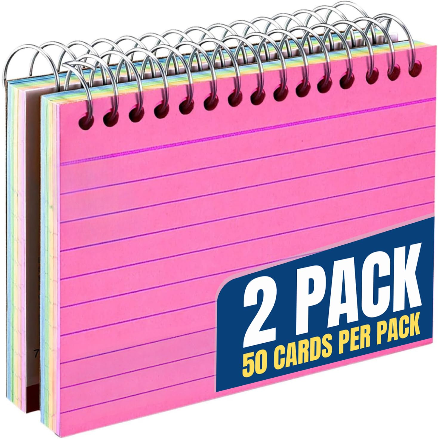 1InTheOffice Spiral Index Cards 3x5 Ruled, Neon Note Cards Spiral Bound, Spiral Bound Index Cards, 50 Cards/Pack, 2 Pack