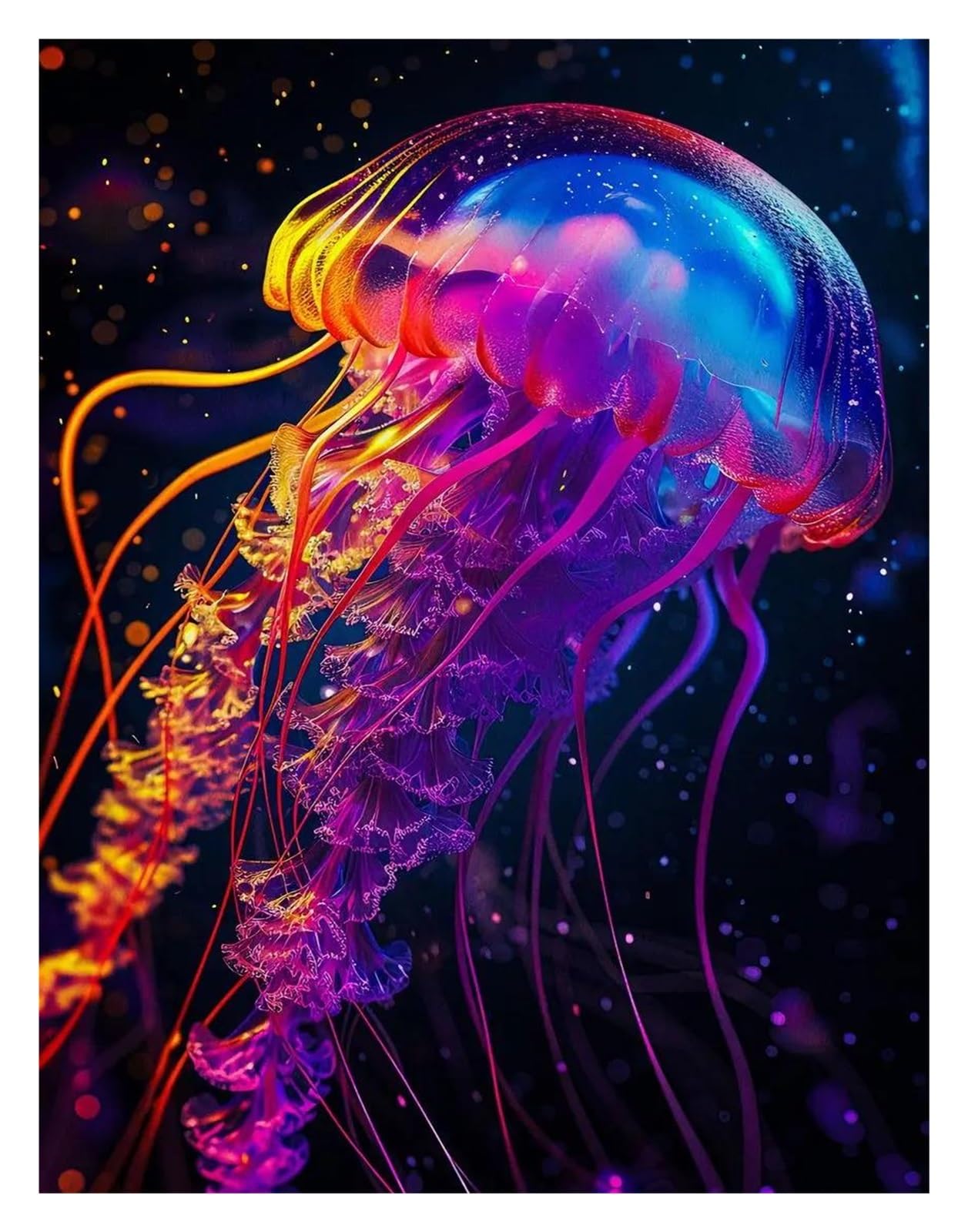 Tableau méduse lumineuse abstraite art mural déco marine format 30x40cm impression sur toile