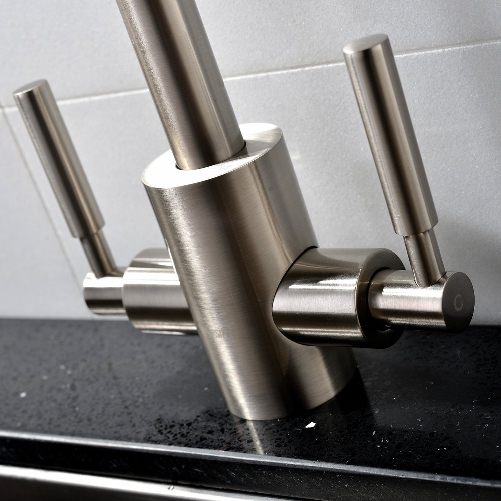 VAPSINT® Solid Brass Double Handle Brushed Steel Twin Lever Mono Mixer