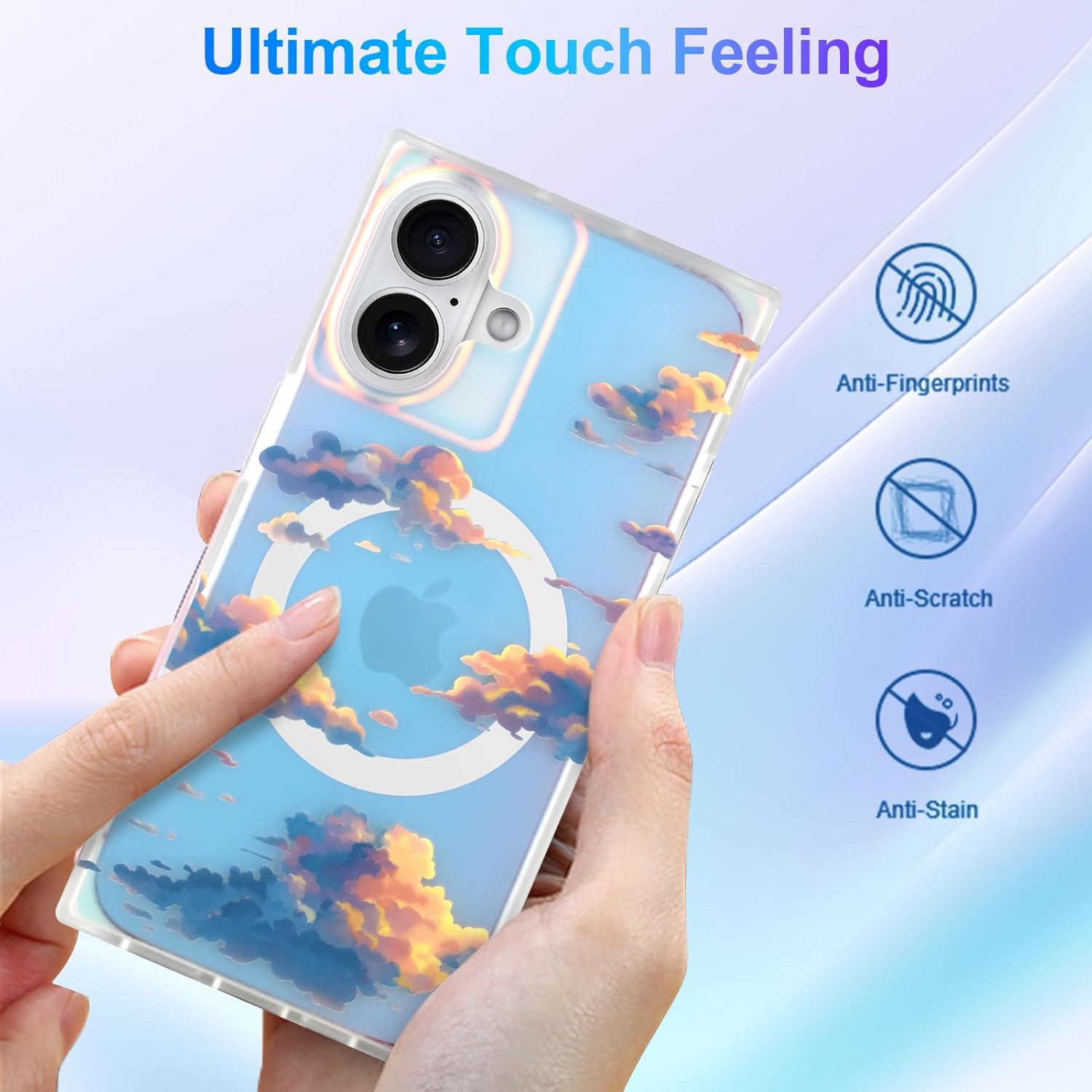 Cute Case for iPhone 17 Case for Women Girls [Compatible with Magsafe] Aesthetic Iridescent Cloud Pattern Design, Girly Glitter Sparkly Bling Rectangle Magnetic Protective Phone Cover