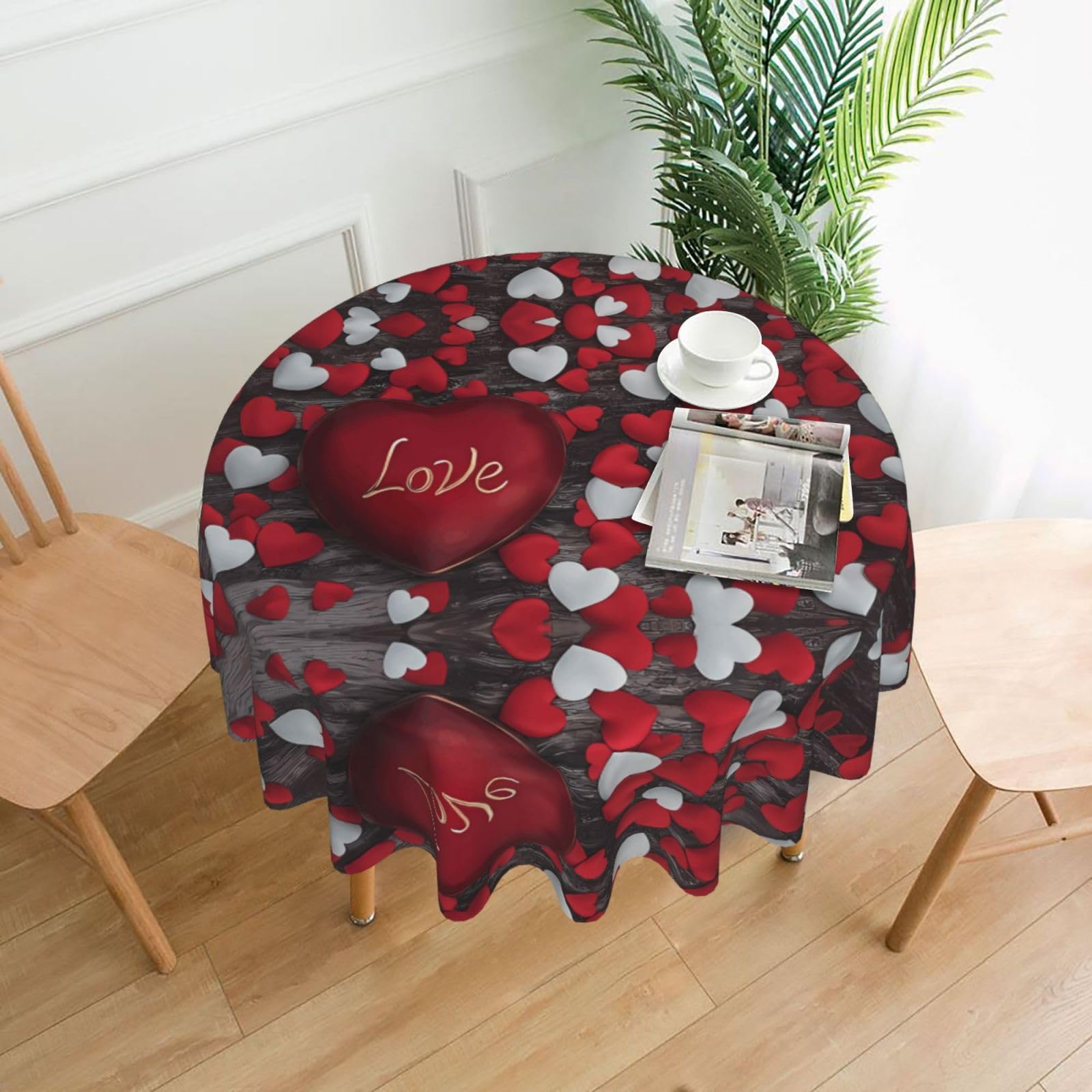 WHJSSF Valentine's Day Prints Round Decorative Table Throw 60 Inch – Waterproof Table Cover for Dining, Coffee Tables, and Outdoor Events