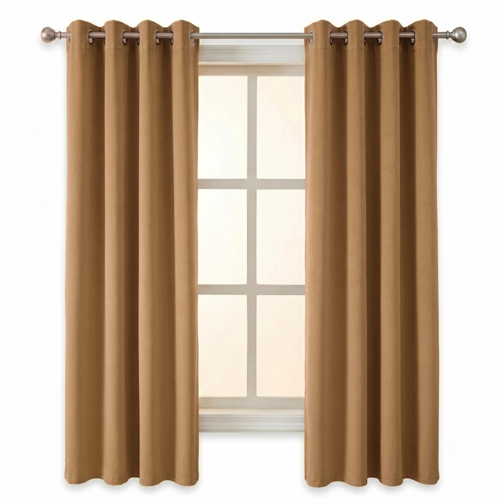 100% Blackout Window Curtains, 5 Feet, Solid Design, Faux Silk, Thermal Insulated, Noise Reducing Eyelet Door Curtain with Tie Back for Living Room & Bedroom, 115x150cm, Pack of 2 - Gold