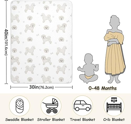 Miniatura 3 de Manta de envolver para perros Bichon Frise para bebés, manta suave y ligera para la cuna y el cochecito, 30x40 pulgadas