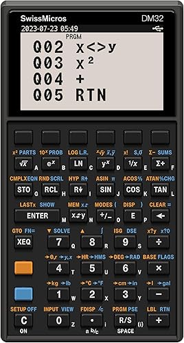 SwissMicros Calculadora científica DM32 RPN - Calculadora programable inspirada en HP-32SII para escuela, universidad, álgebra, geometría, física,