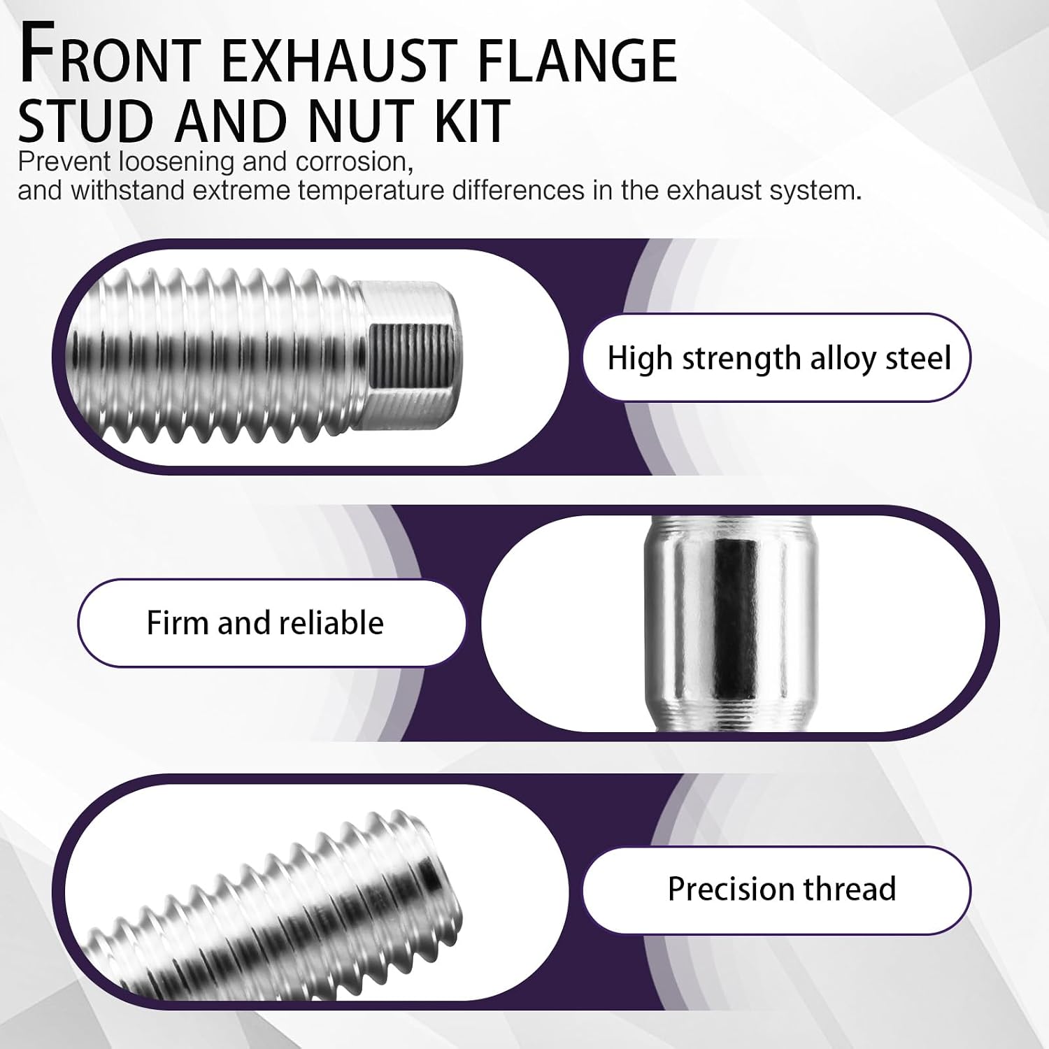 6Pcs Exhaust Flange Stud Kit 03133 M10-1.5×62mm Stainless Steel Exhaust Manifold Hardware Kit Fits for Chevrolet GMC Cadillac Buick