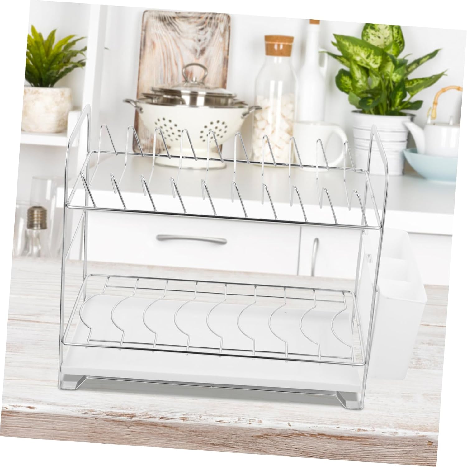 OUNONA 1set Dish Rack Two Over Sink Dish Rack Capacity Drying Stainless Steel Kitchen Organizer Easy to Install Clean