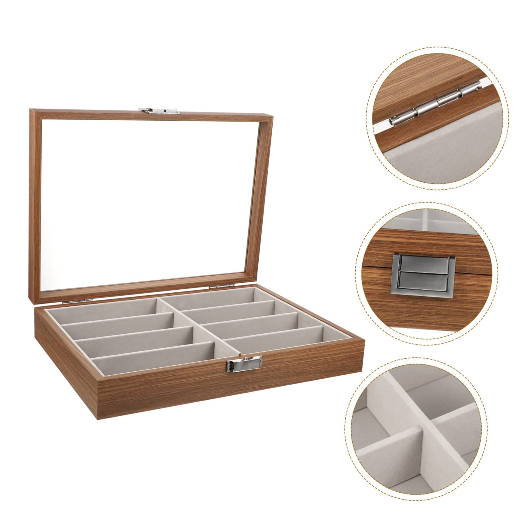Zerodeko Organizer Porta Occhiali in Legno con 8 Scomparti e Interno in Velluto, Scatola Portaocchiali da Viaggio con Finestra Trasparente, Custodia Porta Occhiali da Sole Portatile