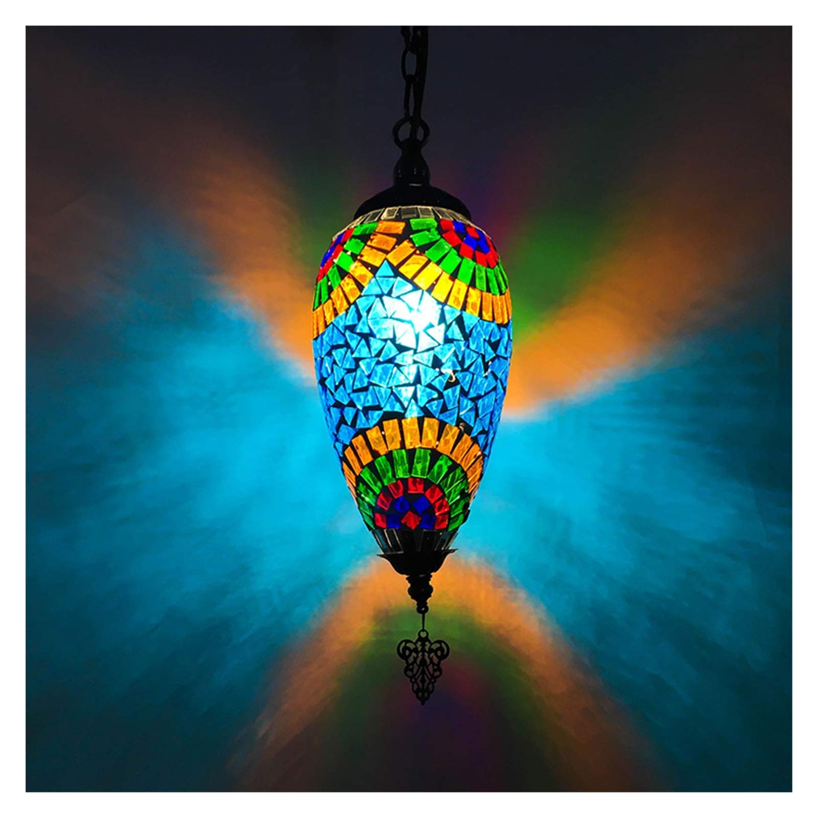 Lampada a Sospensione a Forma di Oliva a Forma di Lampada a Mosaico colorato a Mano colorato a Forma di lampadario Regolabile Squisito (9 Colori) Lampadina E14 (Color : Blue)