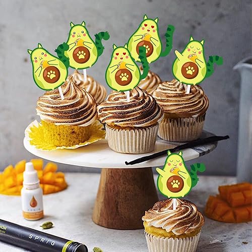 Miniatura 7 de 18 piezas con purpurina de aguacate y gato, taco, postre, magdalena, decoración temática de guacamole, suministros de decoración para baby shower,