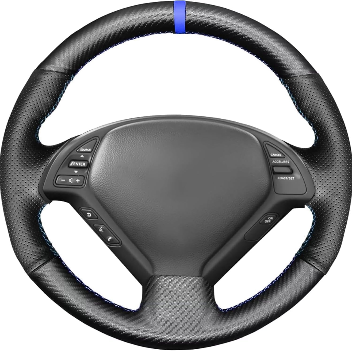 Carbon Fiber Blue Marker Steering Wheel Cover for Infiniti G37 2008-2013,G25 EX35 EX25 EX37 Q60 2014 QX50 Q40 IPL G G35 Sport Custom Fit OEM Hand Stitched Leather Interior Accessories